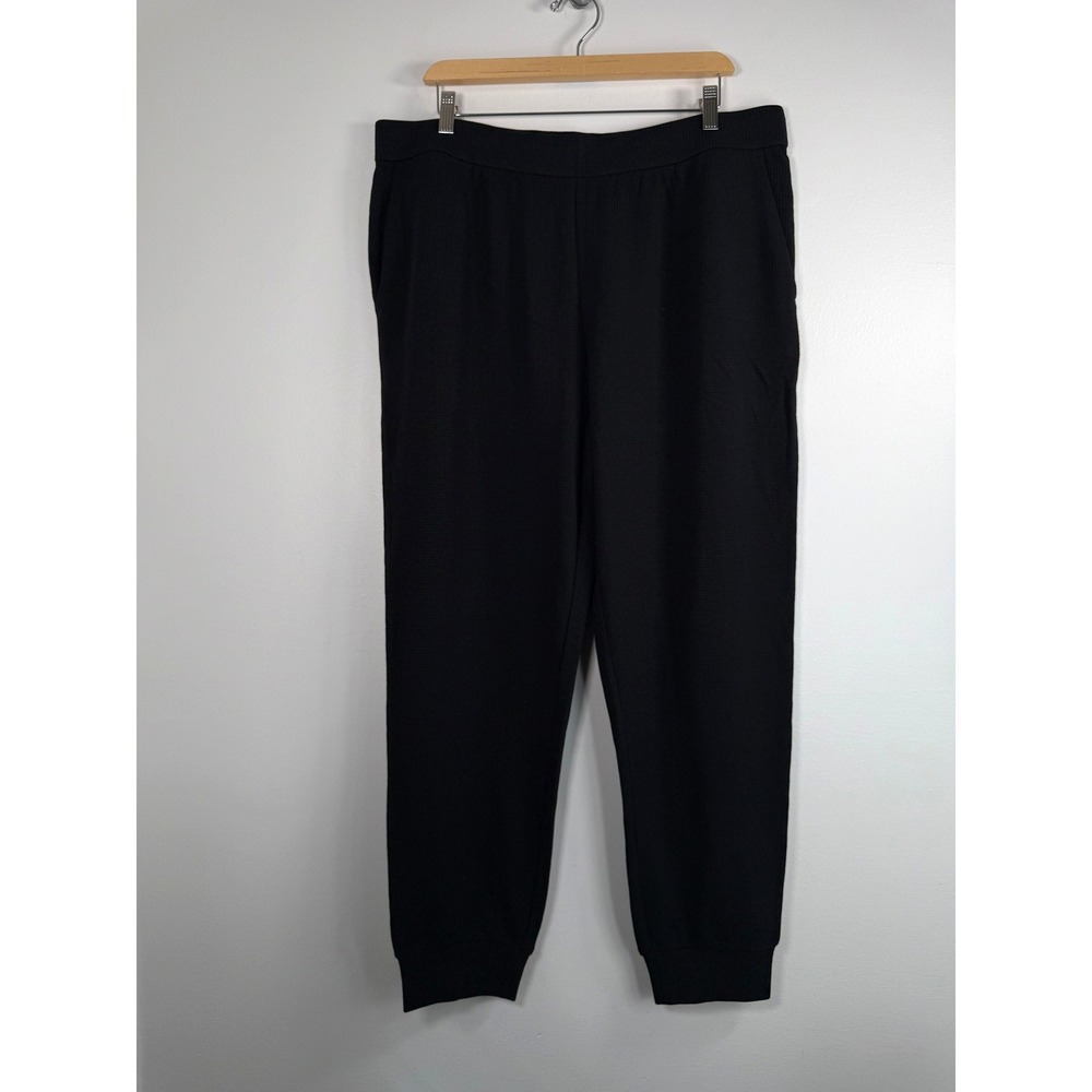 Eileen Fisher Jogger Women XL Black Waffle Cotton Blend NEW Designer Lounge